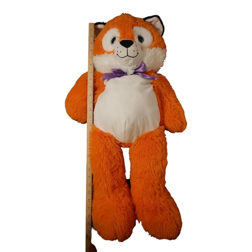 Peek-A-Boo Plush Orange Fox Large Stuffed Animal 20” Purple Bow Soft Toy - Picture 5 of 8